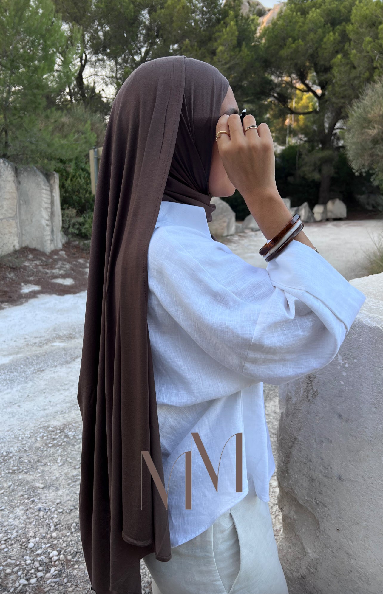 Hijab jersey bambou marron